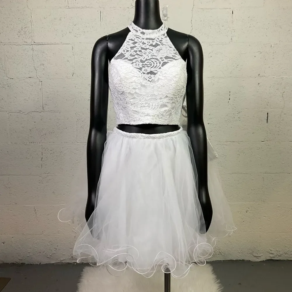 NEW MORILEE 9456 DAMAS DE VIZCAYA white 2 pieces set tulle lace mini dress 6